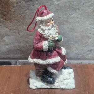 Vintage Santa Claus Going Down Chimney Christmas Ornament